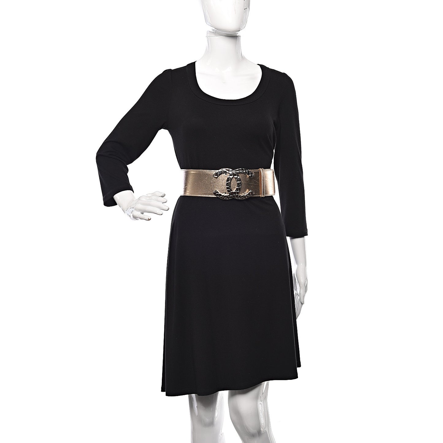Metallic Lambskin CC Buckle Wide Belt 70 28 Gold