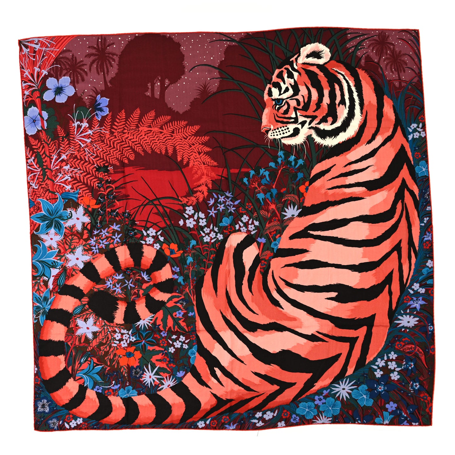 Cashmere Silk Tyger Tyger Shawl 140 Bordeaux Bleu Corail