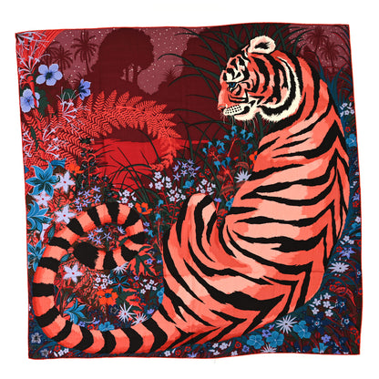 Hermes Cashmere Silk Tyger Tyger Shawl 140 Bordeaux Bleu Corail 1 of 4