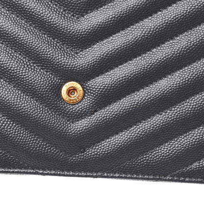 Saint Laurent Grain De Poudre Matelasse Chevron Monogram Envelope Chain Wallet Dark Smog 11 of 11