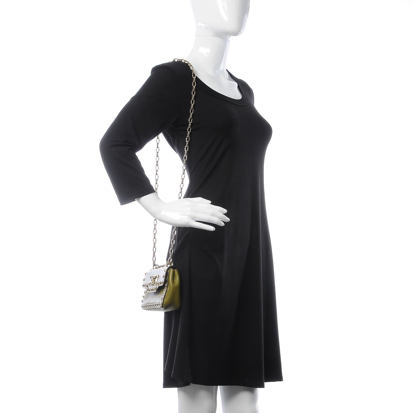 Vitello Small Rockstud Chain Strap Shoulder Bag Military Green