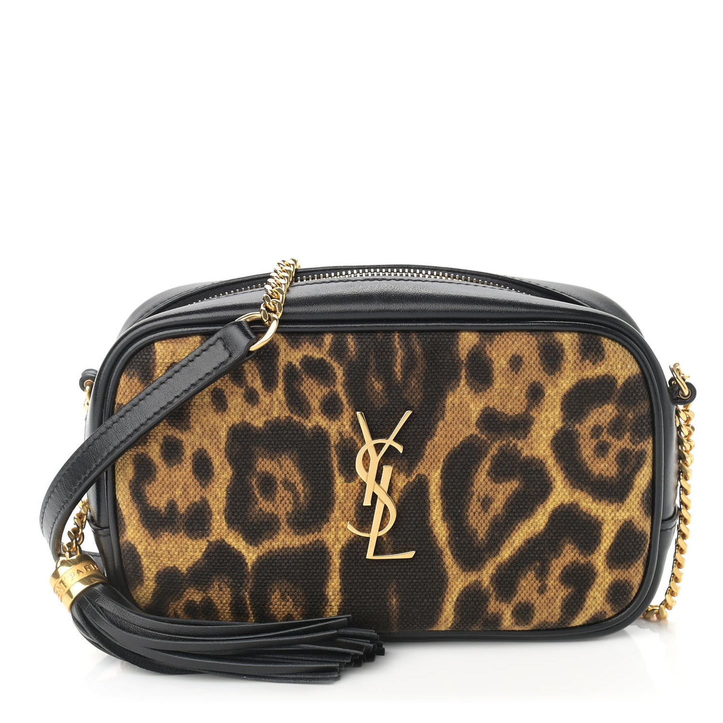 Canvas Calfskin Leopard Print Monogram Mini Lou Camera Bag Brown