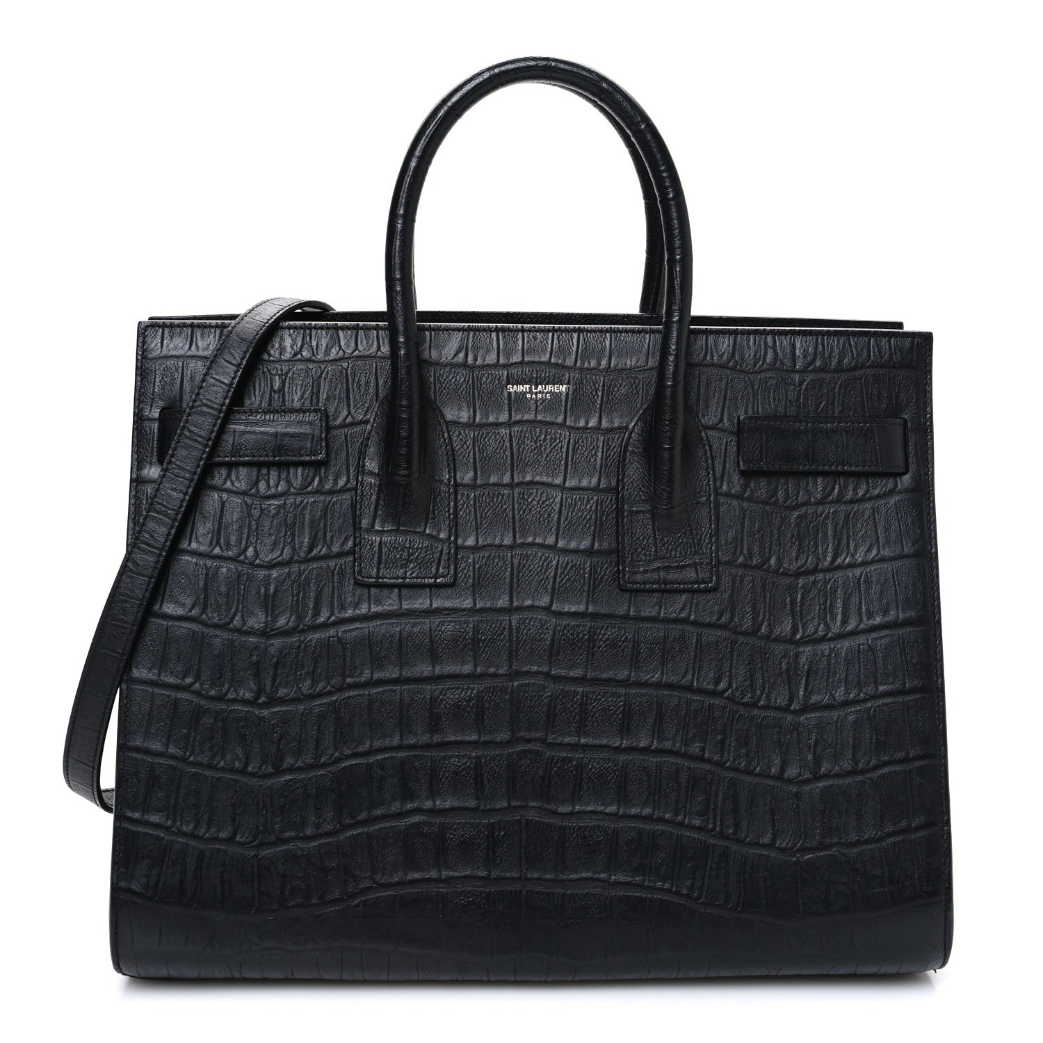 Saint Laurent Calfskin Crocodile Embossed Small Sac de Jour Black 1 of 10