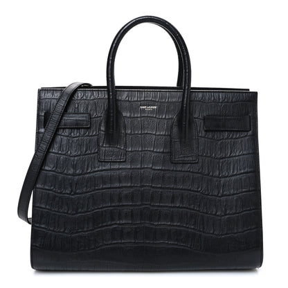 Saint Laurent Calfskin Crocodile Embossed Small Sac de Jour Black 1 of 10