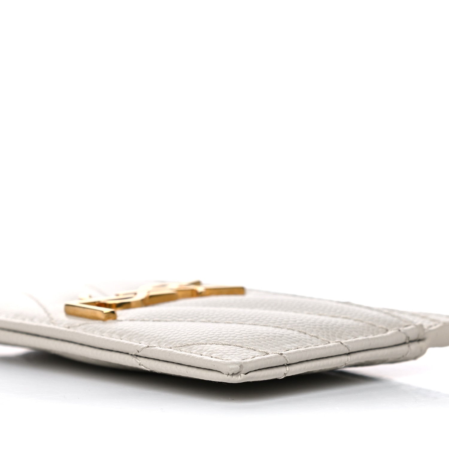 Saint Laurent Grain De Poudre Matelasse Chevron Monogram Credit Card Case Crema Soft 9 of 11