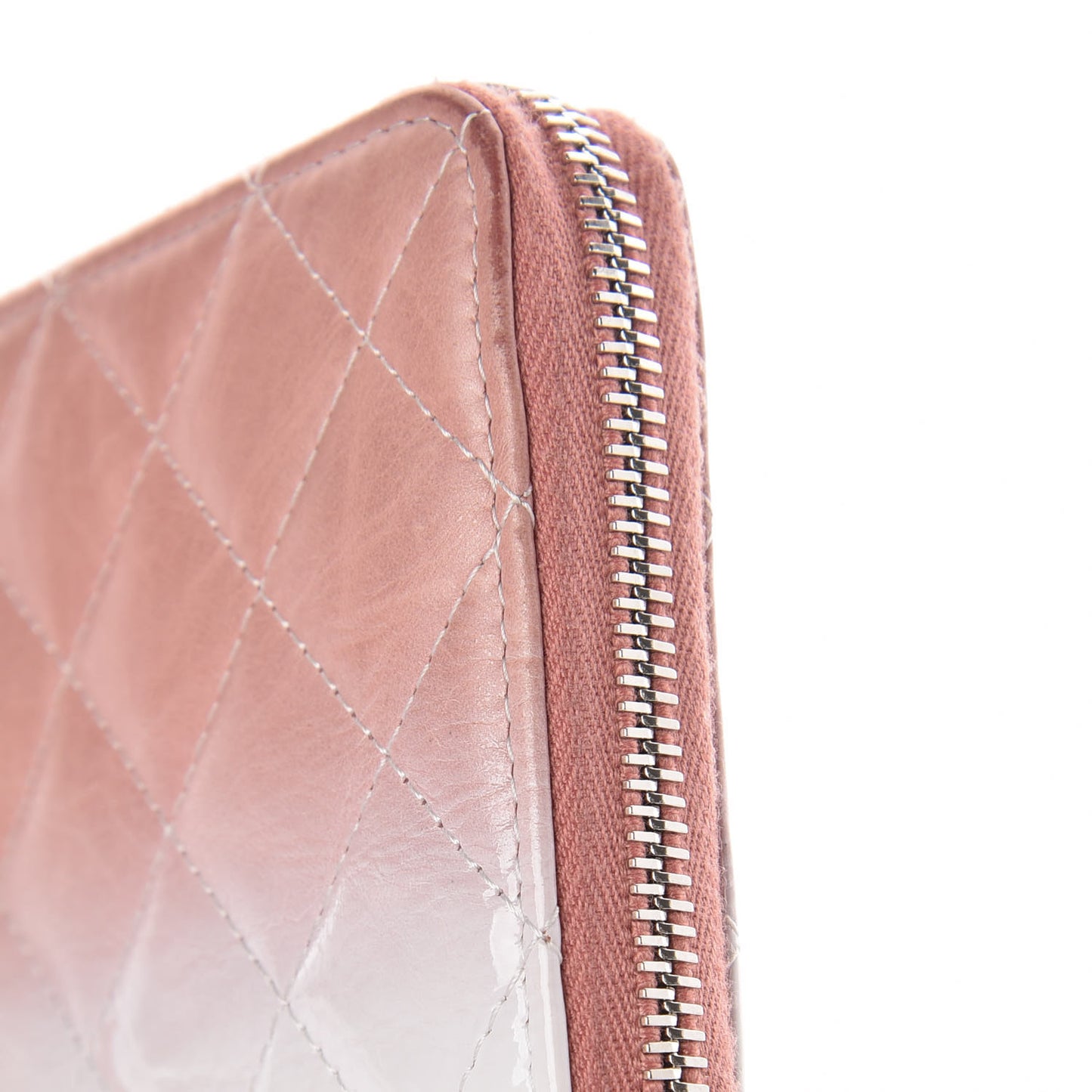 Ombre Patent Calfskin Quilted Large Gusset Zip Around Wallet Pink White
