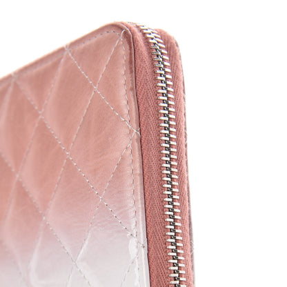 Chanel Ombre Patent Calfskin Quilted Large Gusset Zip Around Wallet Pink White 9 of 18