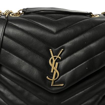 Saint Laurent Grain de Poudre Calfskin Y Quilted Monogram Medium Loulou Chain Satchel Black 9 of 11