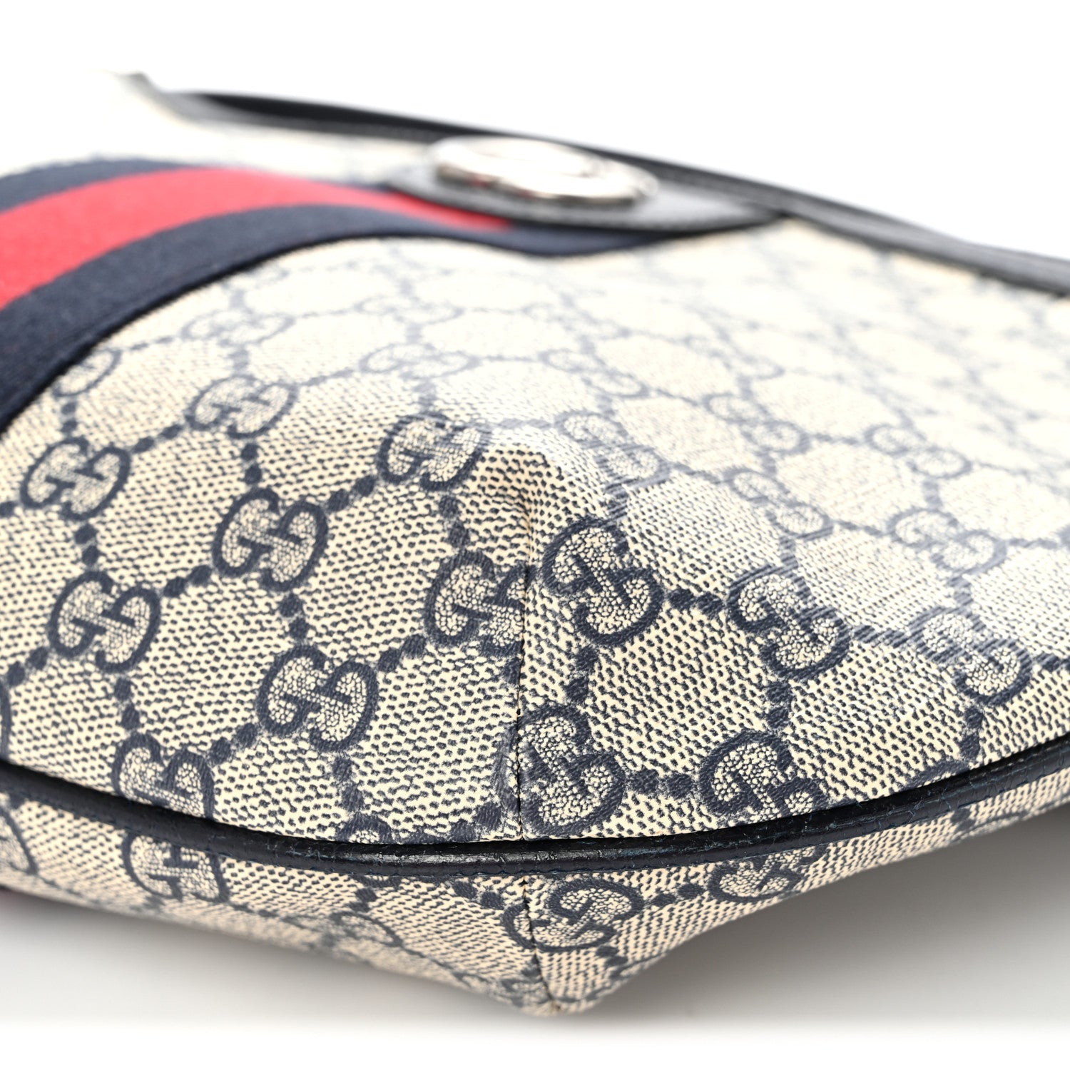 Gucci GG Supreme Monogram Textured Dollar Calfskin Web Small Ophidia Half Moon Hobo Beige Blue 10 of 10