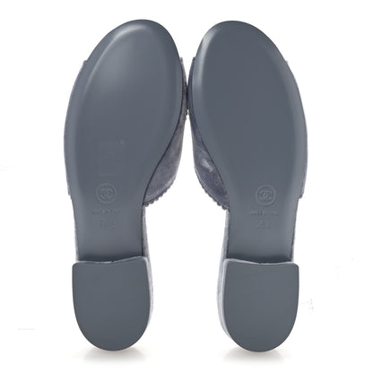 Chanel Velvet Pearl Camellia Slide Sandals 36.5 Gray 6 of 11