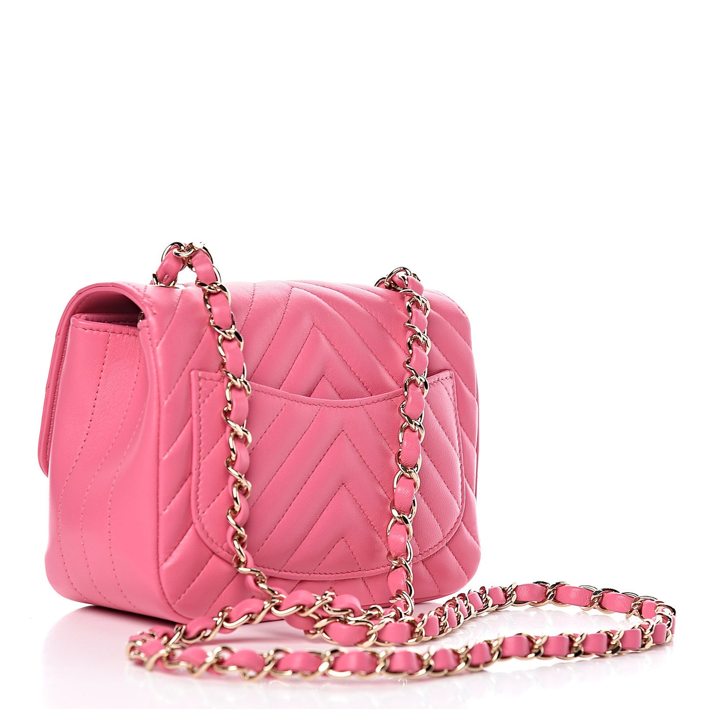 Lambskin Chevron Quilted Mini Square Flap Fuchsia