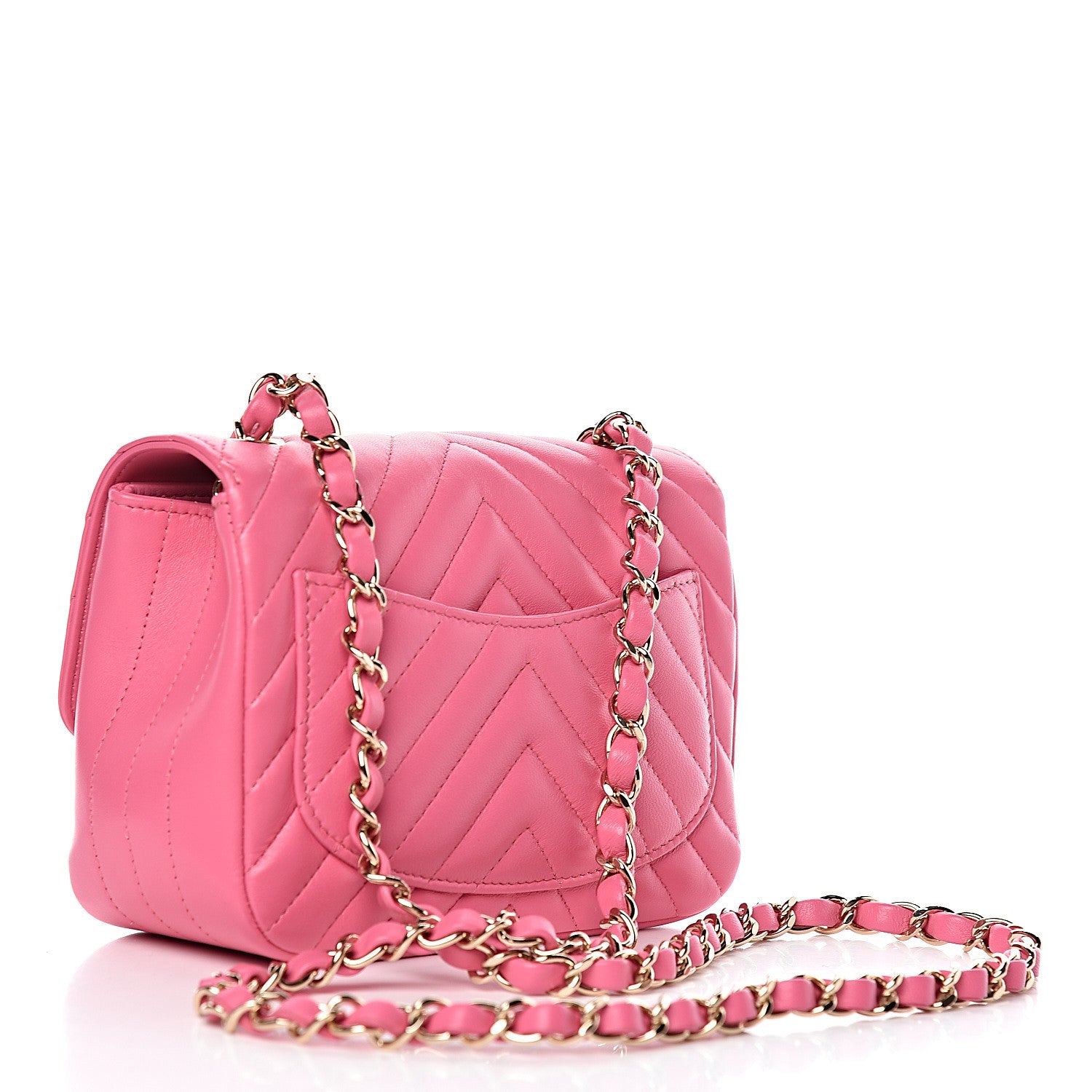 Chanel Lambskin Chevron Quilted Mini Square Flap Fuchsia 3 of 10