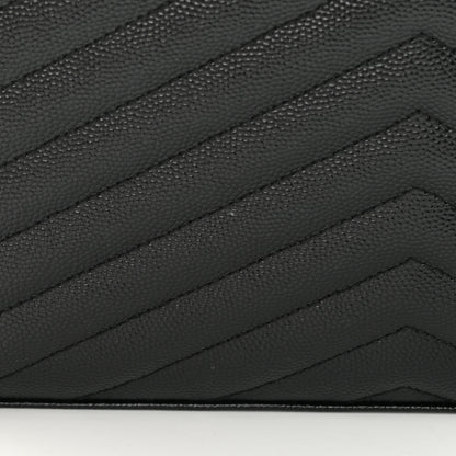 Saint Laurent Grain De Poudre Matelasse Chevron Monogram Monochrome Chain Wallet Black 11 of 13