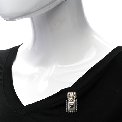 Chanel Resin Crystal Pearl Perfume Bottle CC Brooch White Gold 2 of 5