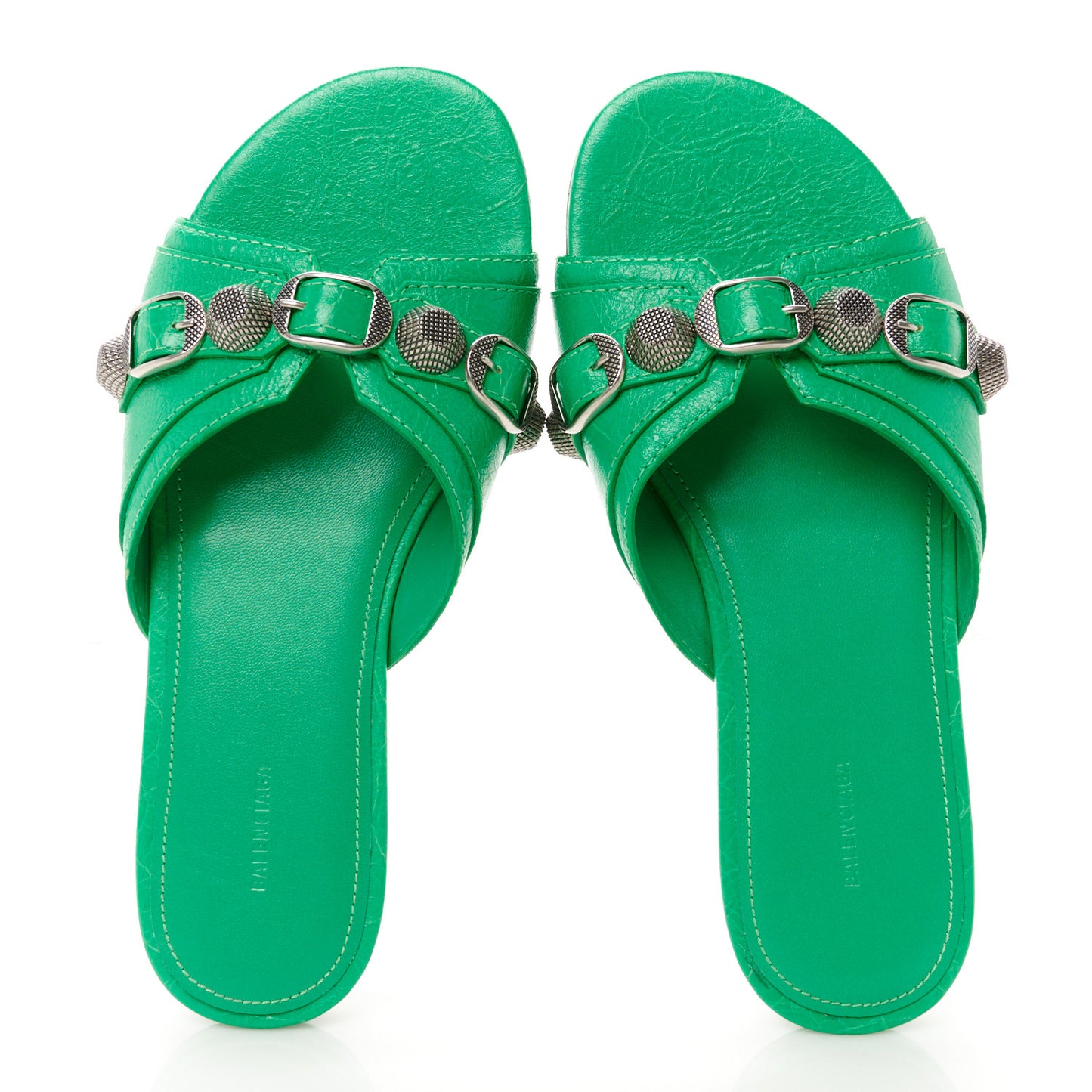 Agneau Arena Cagole Flat Slide Sandals 35 Vivid Green