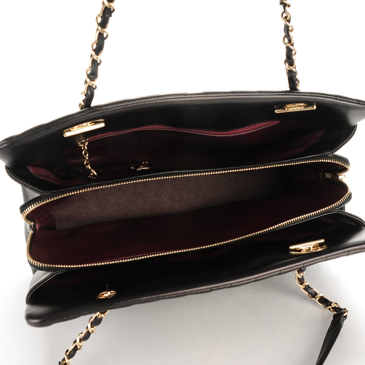 Lambskin Surpique Chevron Large Tote Black