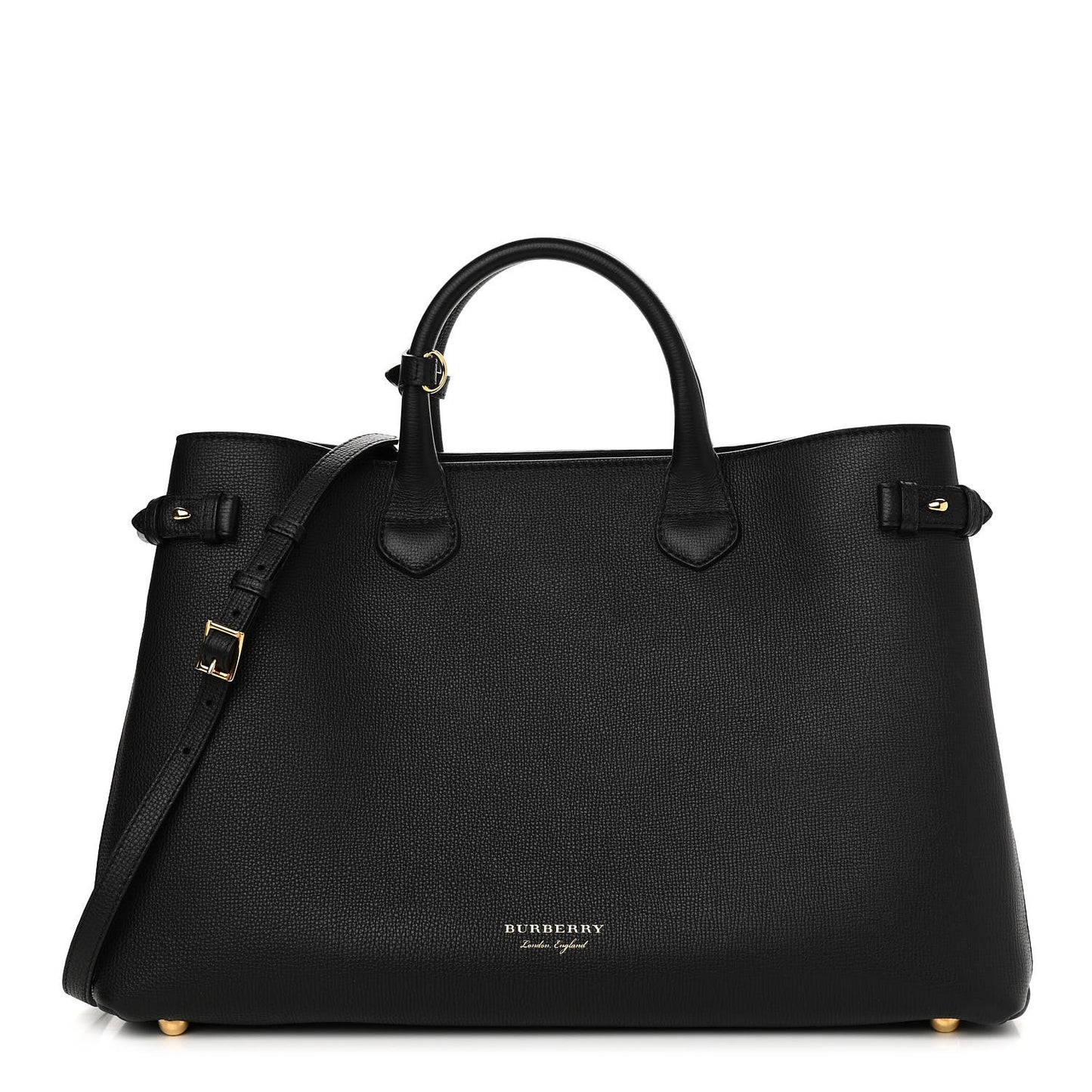 Grainy Calfskin House Check Large Banner Tote Black