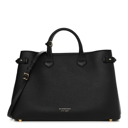 Burberry Grainy Calfskin House Check Large Banner Tote Black 1 of 12