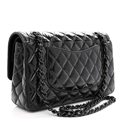 Chanel Shiny Crumpled Calfskin Quilted Medium Double Flap So Black 3 of 11
