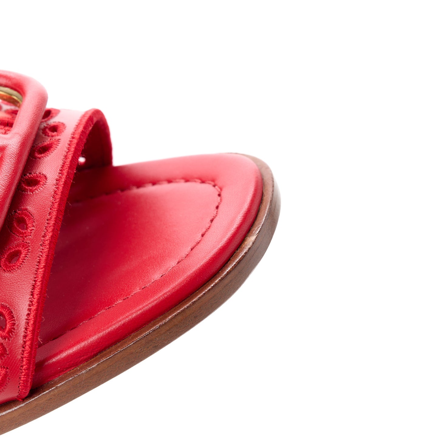 Calfskin Atelier 08 San Gallo VLogo Laser Cut 65mm Slide Sandals 37 Red