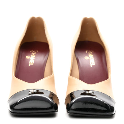 Chanel Lambskin Patent Calfskin Cap Toe Pumps 36.5 Black Beige 3 of 10