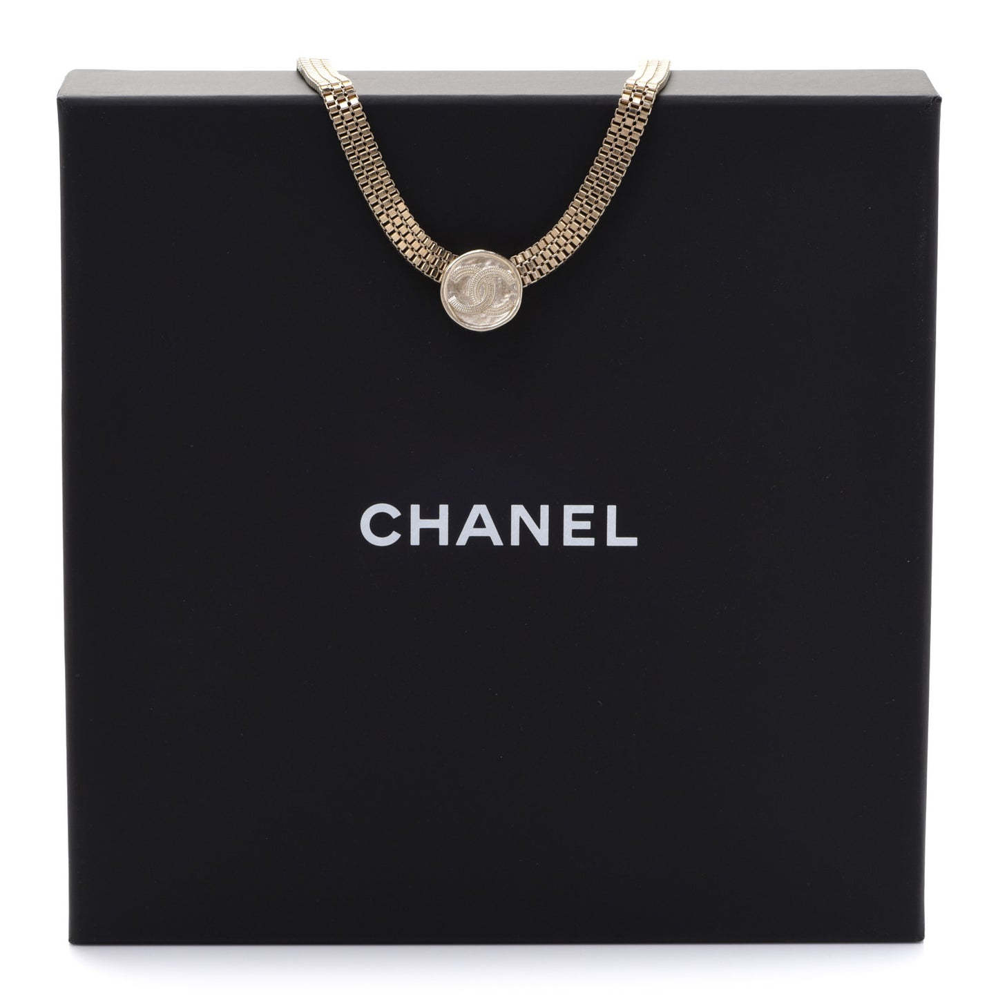 Metal Chain Link CC Medallion Choker Necklace Gold