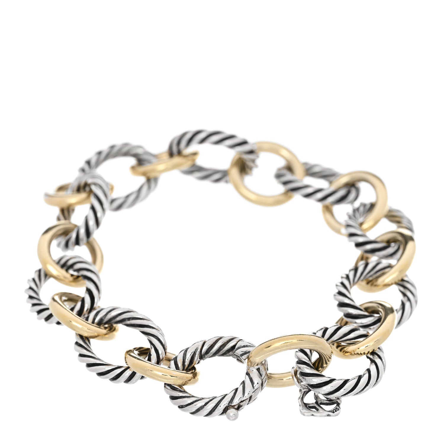 David Yurman Sterling Silver 18K Yellow Gold 12mm Medium Oval Link Bracelet 2 of 4