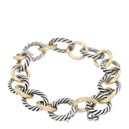 David Yurman Sterling Silver 18K Yellow Gold 12mm Medium Oval Link Bracelet 2 of 4