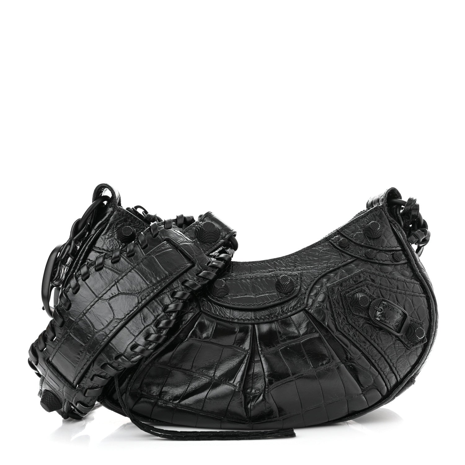 Balenciaga Extra Supple Calfskin Crocodile Embossed Monochrome Le Cagole Shoulder Bag XS Black 3 of 12