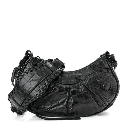 Balenciaga Extra Supple Calfskin Crocodile Embossed Monochrome Le Cagole Shoulder Bag XS Black 3 of 12