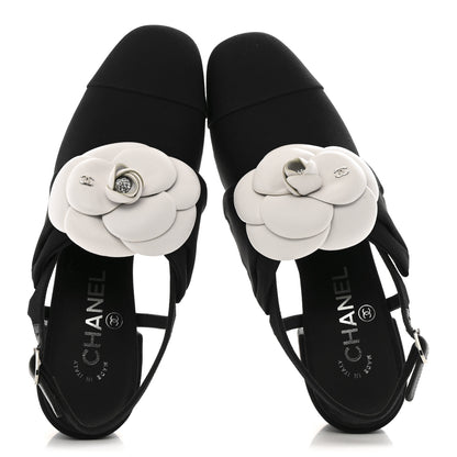 Chanel Grosgrain Lambskin Cap Toe Camellia Bow Slingback Pumps 37.5 Black 2 of 13