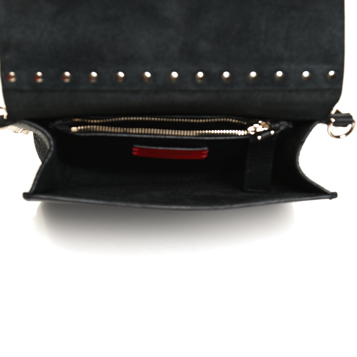 Pebbled Calfskin Rockstud Side Slip Crossbody Black