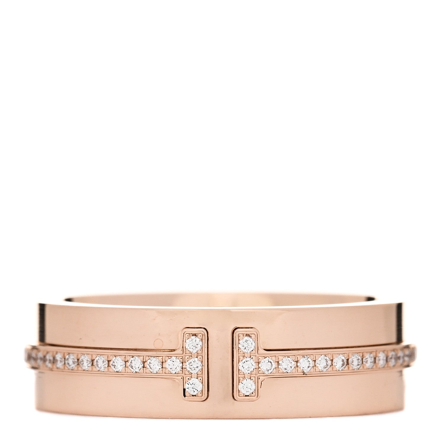 Tiffany 18K Rose Gold Diamond Wide T Two Ring 50 5.5 1 of 5