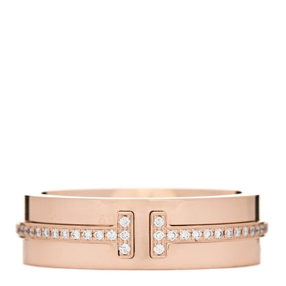 Tiffany 18K Rose Gold Diamond Wide T Two Ring 50 5.5 1 of 5
