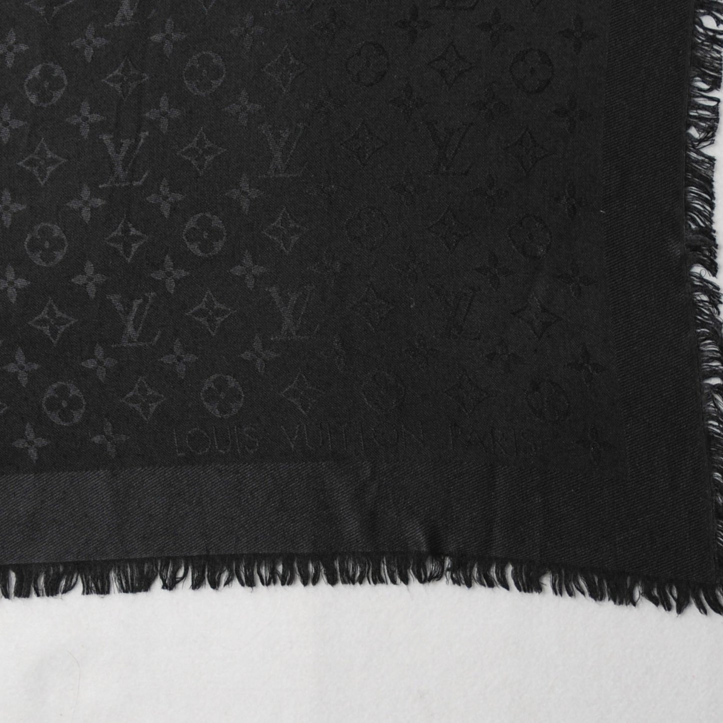 Silk Wool Monogram Shawl Black