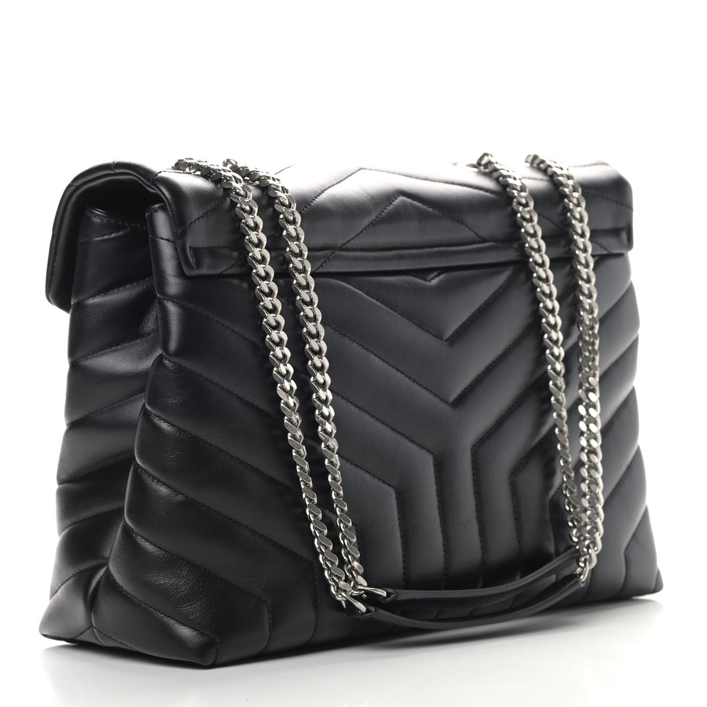 Calfskin Y Quilted Monogram Medium Loulou Chain Satchel Black