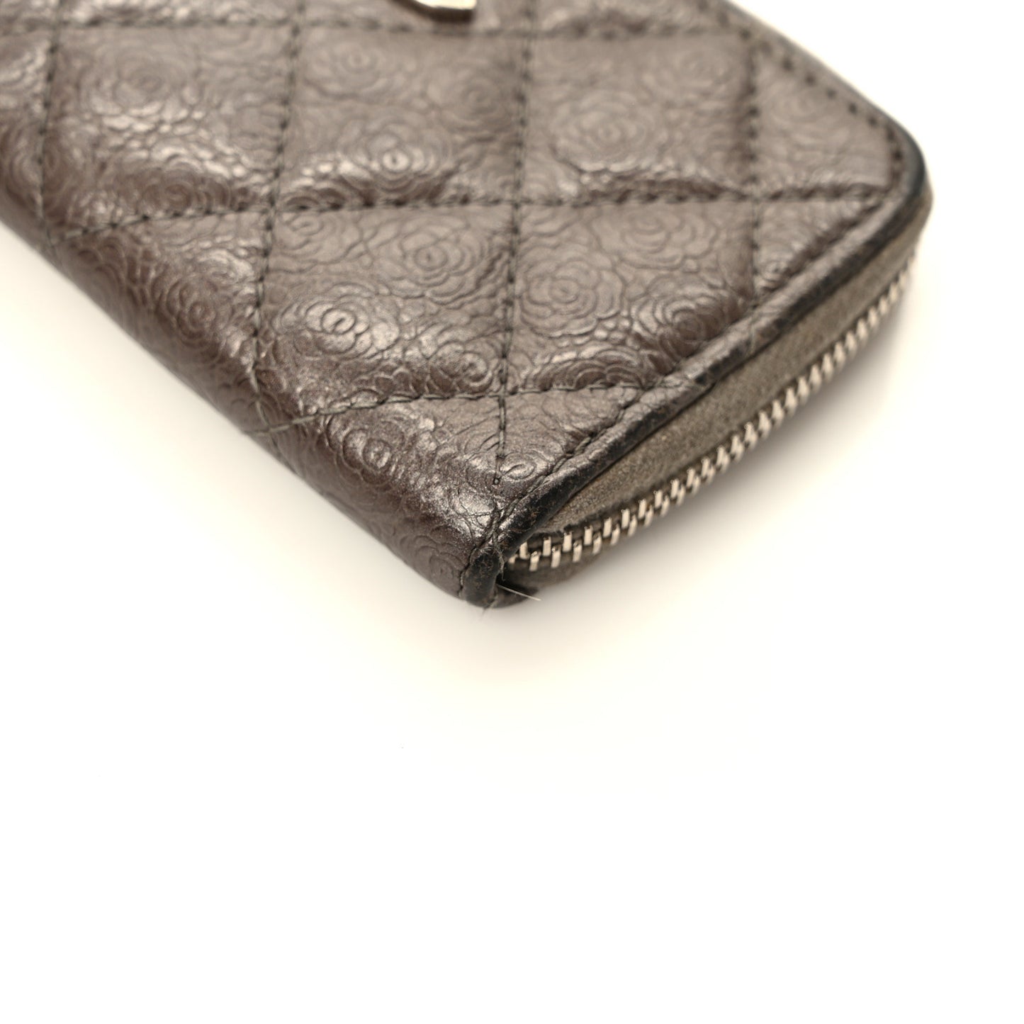 Lambskin Camellia Embossed Key Holder Case Grey