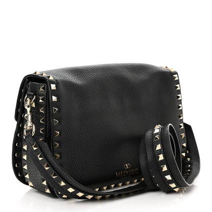 Valentino Garavani Pebbled Calfskin Medium Rockstud Flap Saddle Bag Black 3 of 11