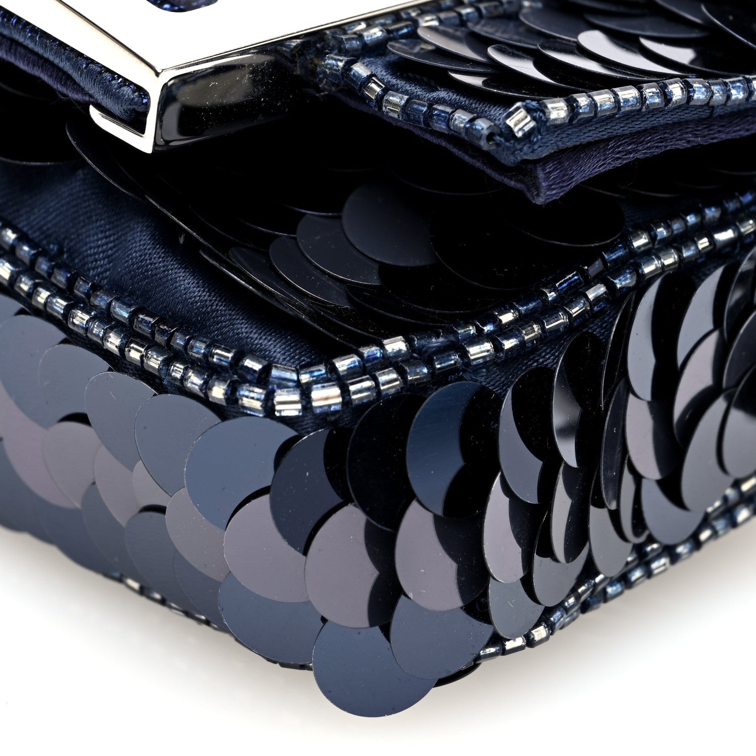 Fendi Sequin Paillettes Shiny Nappa Sex and the City Nano Maxi Buckle Baguette Charm Dark Blue 10 of 10