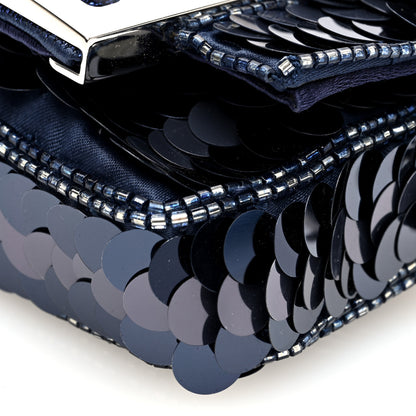 Fendi Sequin Paillettes Shiny Nappa Sex and the City Nano Maxi Buckle Baguette Charm Dark Blue 10 of 10