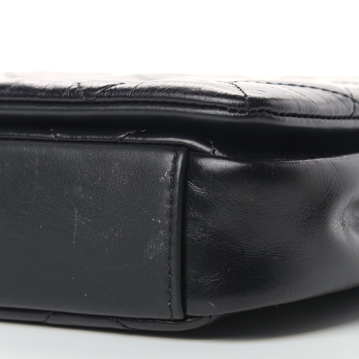 Calfskin Quilted Gold Bar Flap Black