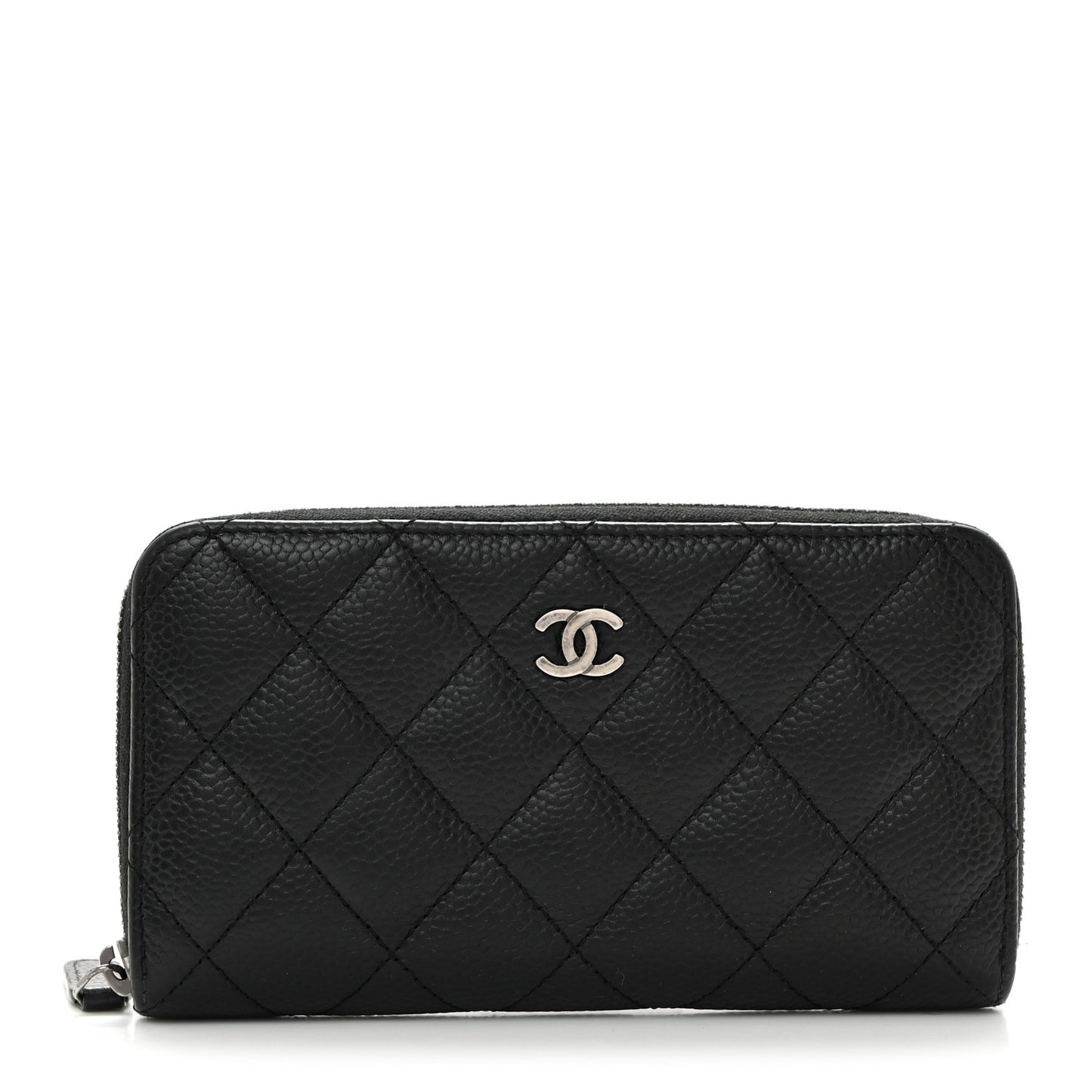 Caviar Quilted Medium Zip Around Wallet Black