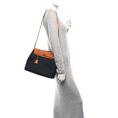 Hermes Toile Vache Calfskin Herbag 30 PM Black Natural 2 of 15