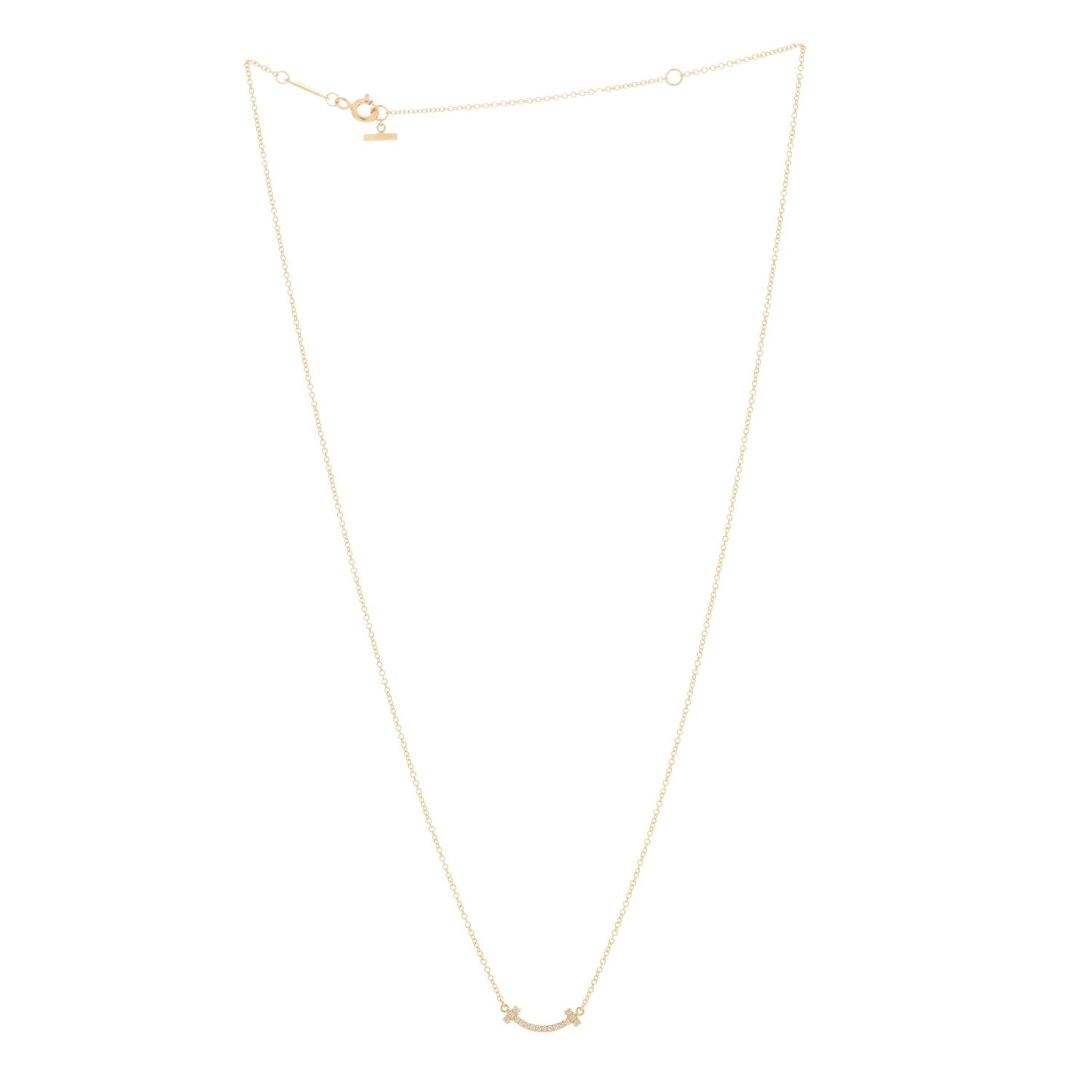 18K Yellow Gold Diamond Mini T Smile Pendant Necklace