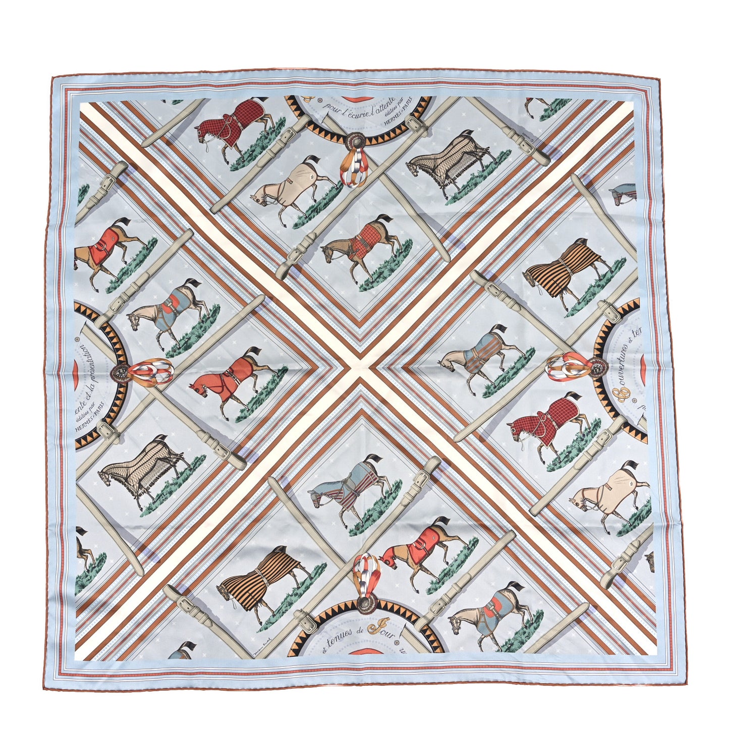 Silk Couvertures et Tenues de Jour Bandana Double Face Scarf 90 Gris Bleute Caramel Vert