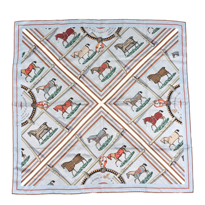 Hermes Silk Couvertures et Tenues de Jour Bandana Double Face Scarf 90 Gris Bleute Caramel Vert 1 of 3