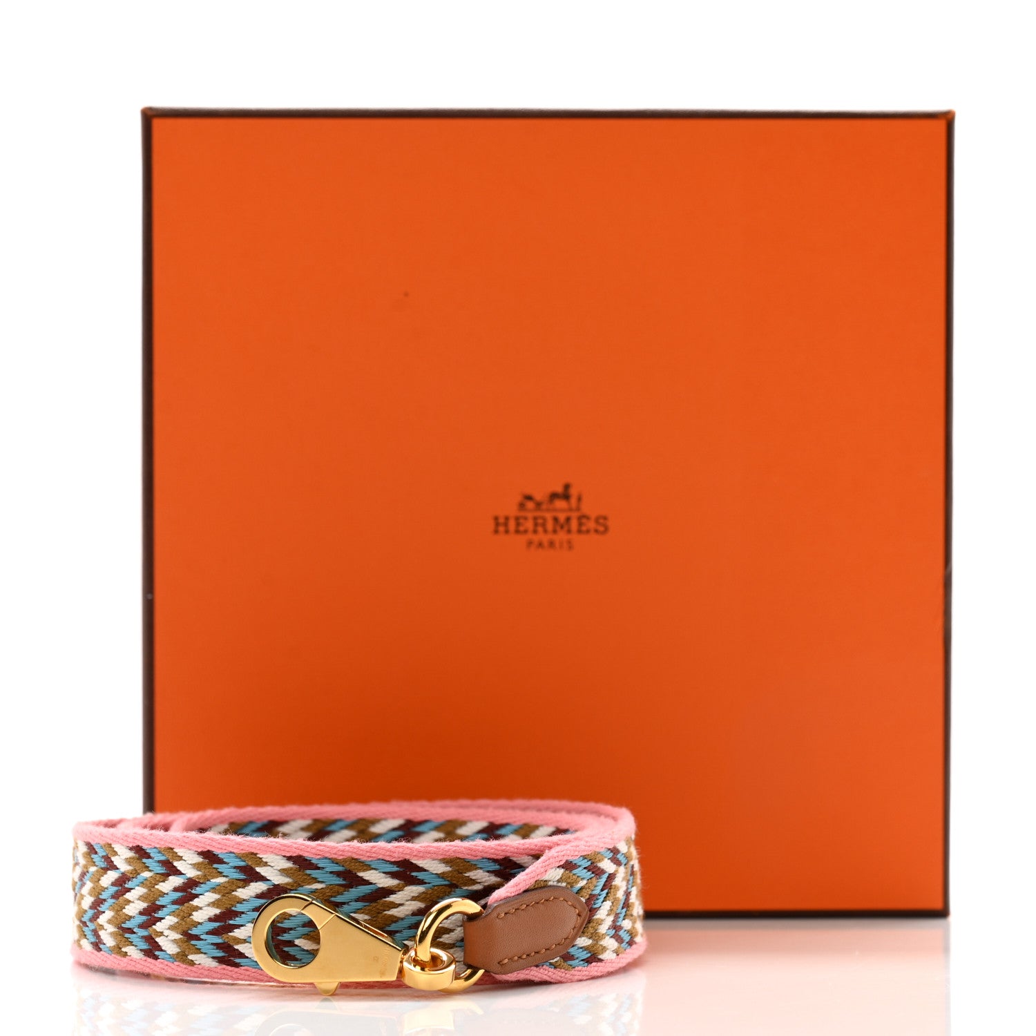 Hermes Toile Swift 25mm Sangle Cavale Shoulder Strap Rose d'Ete White Gold 5 of 5