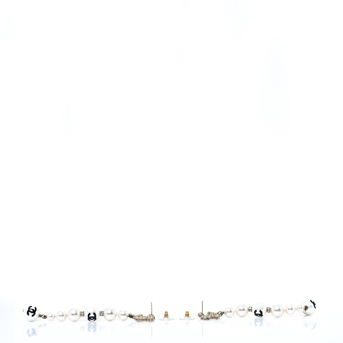 Pearl Crystal Coco's Pearls CC Long Drop Earrings Pearly White Gold Black