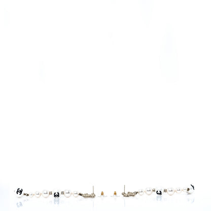 Chanel Pearl Crystal Coco's Pearls CC Long Drop Earrings Pearly White Gold Black 3 of 5