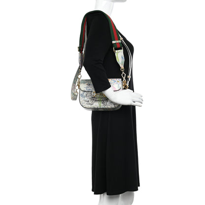 Gucci New Shangai Calfskin Tiger Savanah Web Mini Horsebit 1955 Shoulder Bag Chalky White Multicolor 2 of 10